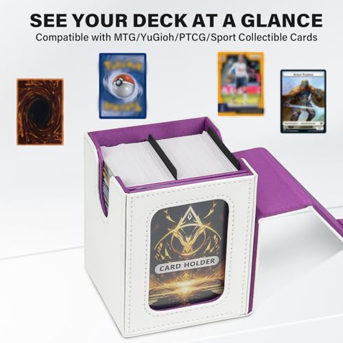 Card Deck Box for MTG Commander, Deck Case Holds 100 Double-Sleeved Cards - color: White & Purple, size: 1 Box