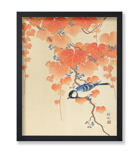 Poster Master Vintage Great Tit on Paulownia Branch Poster - Retro Bird Print - Japanese Art - Gift for Men, Women & Animal Lover - Decor for Dorm, Bedroom or Living Room - 8x10 UNFRAMED Wall Art - color: Style-12, size: 8"L x 10"W