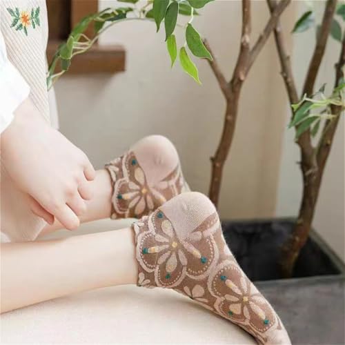 Women's Floral Vintage Palace Style 3D Stereo Flower Casual Ankle Socks 5 Pairs (FLORAL-2)