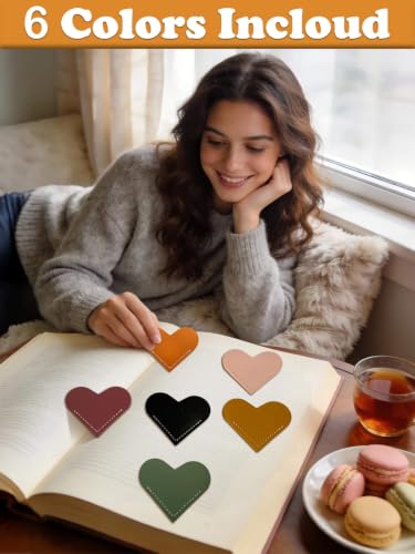 ZONICE Leather Heart Corner Bookmarks for Women, 6-Pack