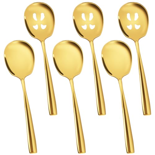 Serving Spoons Set, 9.14 Inch Slotted Spoons,Stainless Steel Gold kitchen Utensils set for Buffet(6Pack,Gold) - size: 3 Spoons, 3 Slotted，Gold-new