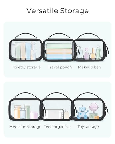 BAGSMART Double Layer Clear Makeup Bag, TSA-Approved Toiletry Bag, Large Opening with Handle, Cute Water-Resistant Travel Cosmetic Bag with Double Zipper for Car Essentials(Pink) - color: Blush Pink, size: Large