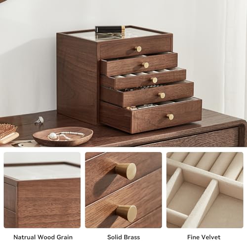 Black Walnut Wooden Women Jewelry Box with Glass Lid, 5 Layer - style: 5 Layer