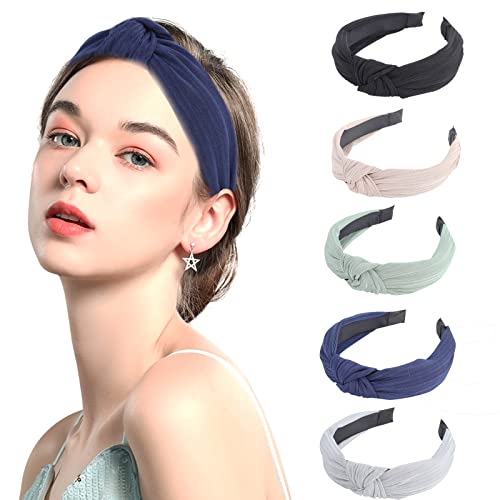 LOVNFC Womens Headbands, 5Pcs Knotted Head Bands No Slip Fashion for women Girls (Mixed Color) - color: pure color