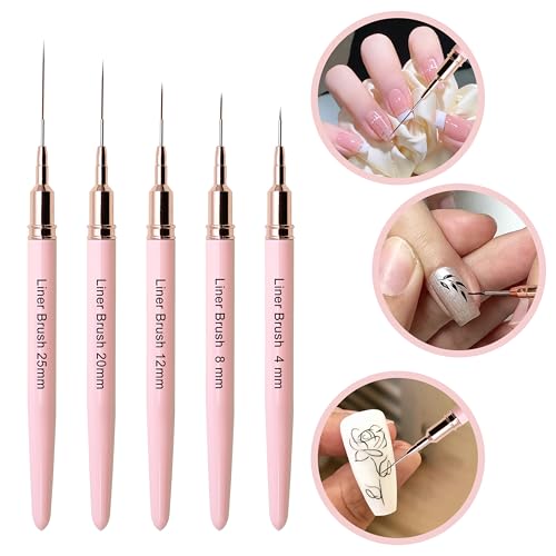 5Pcs Nail Art Brushes Kit - Pink - color: Pink