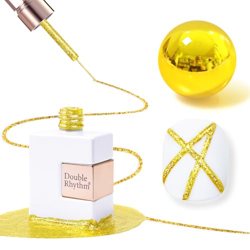 Double Rhythm 15 Ml Metallic Gel Liner Nail Art Gel Bronze Mirror Chrome Painted Drawing Stripper 3D Effect Gel Polish (Glitter Gold-L1002) - color: Pure Gold