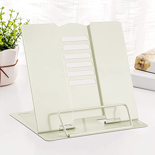 MSDADA Book Stand Metal Reading Rest Book Holder Adjustable Cookbook Holder - color: Milky White
