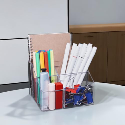 HSYMQ Acrylic Desk Organizers, Clear Pen Holder and Pencil Holder Display Stand for Office, School and Home