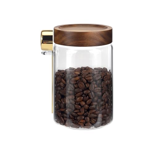 Glass Coffee Jars with Scoop Glass Jar Airtight Lid Seasoning Containers Glass Spice Jar Pantry Storage Containers for Kitchen Sugar Coffee Bean Nuts Cookies Herbs (900ml/30oz-1 pack -with spoon) - color: 900ml/30oz-1 pack -with spoon