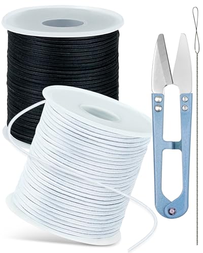 FIVEIZERO 2 Rolls 1.2mm Black White Elastic Bracelet String, 330 Ft - size: 1.2MM, style: Black White
