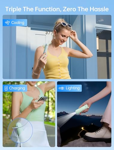 JISULIFE 3 IN 1 Portable Fan with Power Bank & Flashlight Featured - color: Light Green
