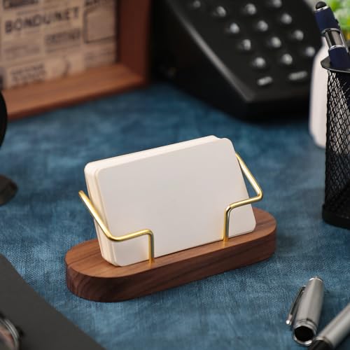 Amyhill 2 Pcs Wood Business Card Holders Display for Desk, Brown - color: Brown
