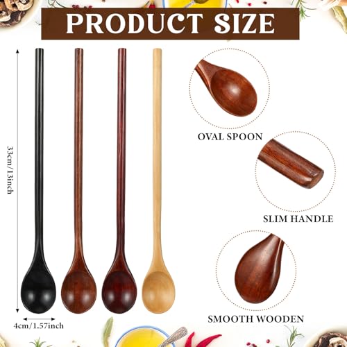 4 Pcs Wooden Tasting Spoons Long Handle 13 x 1.6 Inch for Cooking - size: 13 x 1.6 Inch