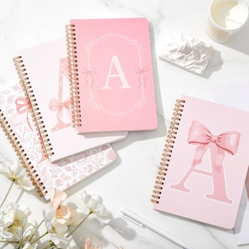 4 Pack Pink Alphabet Bow Notebooks for Teen Girl & Women, Cute Supplies, A5 - color: Pink, style: Alphabet Style