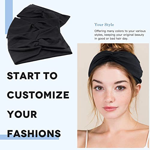 Wide Headbands for Women, Black Turban Headband Stretchy Twisted Head Wraps for Girls Yoga Workout Sports Head Bands For Women's Hair,Pack of 6 - color: Black
