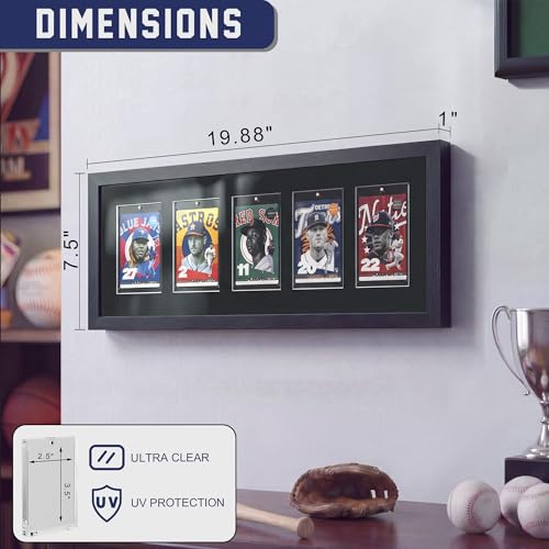 Sports Card Display Frame with Magnetic Card Holder & Tempered Glass - size: 5 Cards