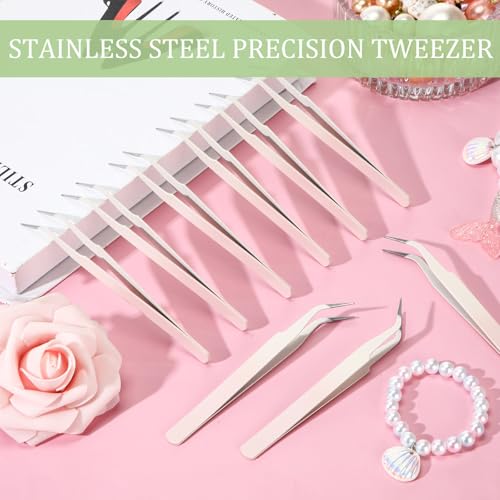 Honoson 9 Pcs Curved Pointed Craft Tweezers Precision Tweezer,Gradient Pink - color: Gradient Pink