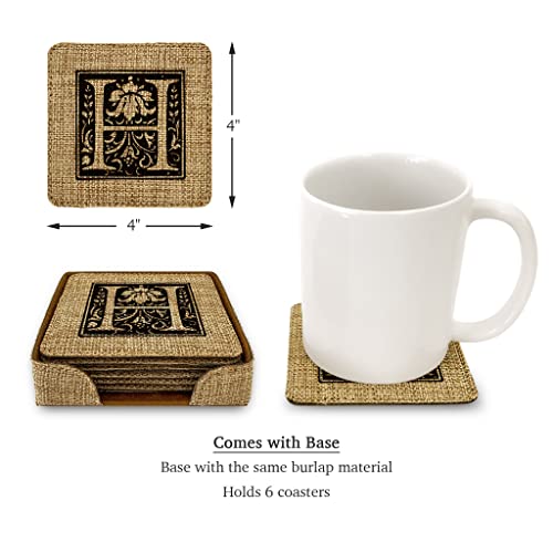 Smile Art Design Family Monogram CUSTOM COASTER Set of 6 with base holder Square Burlap Material Family Name Personalized Prints Personalized Gifts House warming Wedding Gift Rustic Decor Style7 - color: Style 07, size: Set of 6 - Square Coaster