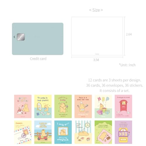 Monolike Day-by-day Card, Storytown Momo - Mix 36 Mini Single cards, 36 envelopes, 36 stickers Package - color: Storytown Momo