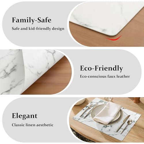 FROMHEART Faux Leather PU Placemats Set of 6 (Marble,11.8" x 17") - color: Marble, size: Set of 6