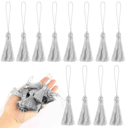 BEL AVENIR 45 pcs Mini Bookmark Tassels 3.75inch Silky Key Tassel-Silver - color: Silver