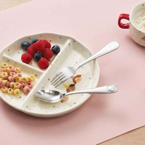 KINGSTONE 2 Pcs Kids Utensils with Case, 18/10 Stainless Steel, Cat & Dog - color: Cat & Dog, size: 2-Piece (Large)