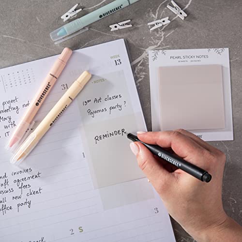 DiverseBee 50 Sheets Pastel Transparent Sticky Notes, 3x3” Clear Sticky Tabs, Translucent Page Flags Book Markers Stickers, Planner Accessories, Bible Journaling Study Office School Supplies (Pearl) - color: Pearl