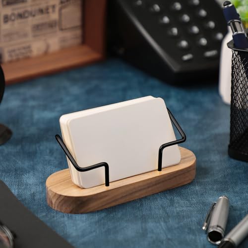 Amyhill 2 Pcs Wood Business Card Holders Display for Desk, Wood Color - color: Wood Color