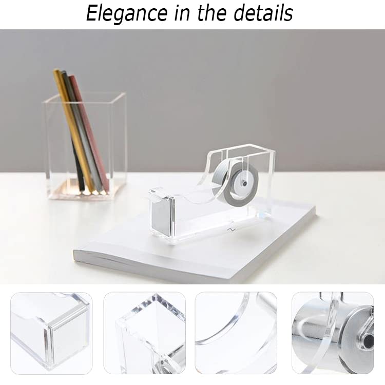 Office Desk Accessories, Acrylic Stapler, Staple Remover, Tape Holder, Pen Holder, Ballpoint Pen, Scissor, Binder Clips, 1000pcs Staples, Phone Holder, Ruler, Transparent Glue and 300 Notes - color: Silver