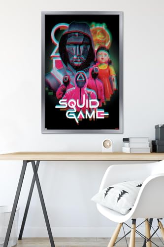 Trends International Netflix Squid Game: Season 2 - Group Glitch Wall Poster, 34L x 22.4W, Silver Framed Version - color: Silver Framed Version, size: 34"L x 22.4"W