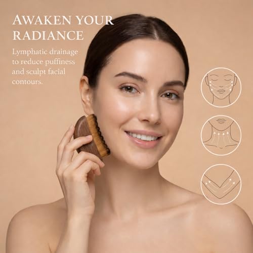 Lymphatic Contour Facial Brush Set with Gold Stainless Steel Gua Sha - color: Combo Set