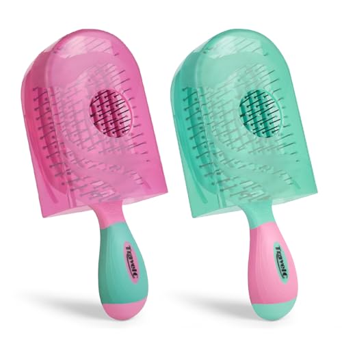 NuWay® TravelC® Scalp Care Hair Brush Combo Set with Patented Travel Cases – 2-Pack Vented Travel Brushes for Scalp Massage, Blow-Dry Styling, Wet & Dry Hair, All Hair Types (Pink & Teal) - color: Pink & Teal