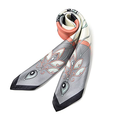100% Mulberry Silk Scarf - 25.6" Square Neckerchief & Headscarf Gift Packed - color: Black Border