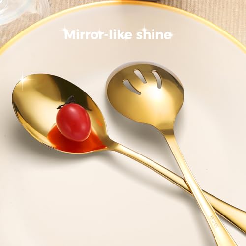 Serving Spoons Set, 8PCS, 10-Inch, Includes 4 Large, 4 Slotted, Gold - color: Gold, size: 8 Pieces (Large and Slotted)