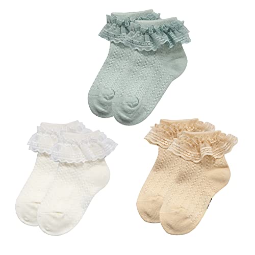 Durio Baby Girl Ruffle Socks, Baby Lace Ankle Socks 0-12M 3 pair3