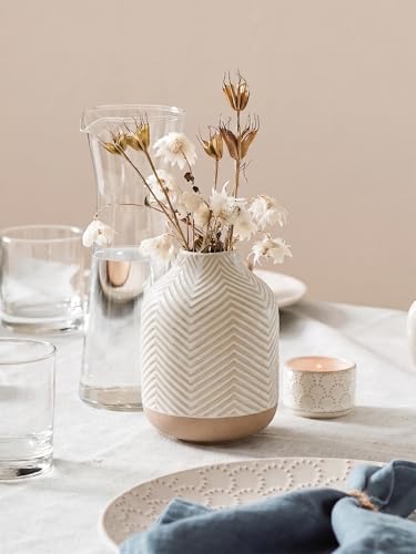 Small Boho Vase for Decor,Rustic Farmhouse Vase for Pampas Grass,Eucalyptus Set and Tiny Stem Flowers,Ceramic for Centerpieces, 5.3 Inch,Wave-Arctic White - color: Wave