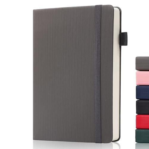 BOBO RABBIT Lined Journal Notebook for Work 100 GSM Thick Paper 300 Pages College Ruled A5 Notebook Hardcover Leather Journal for Writing School Office, 5.63"x8.43" - color: A-Grey