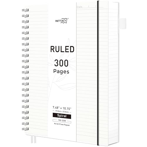 RETTACY Spiral College Ruled Notebook, 300 Pages, B5 Medium (7.4" x 10") - color: Transparent, size: 7.4" x 10"