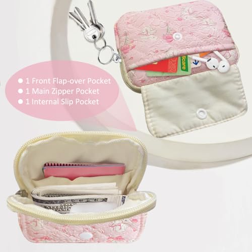 Cute Prints Cotton Quilted Coin Purse for Women Girls - color: BOUQUET BUNNY