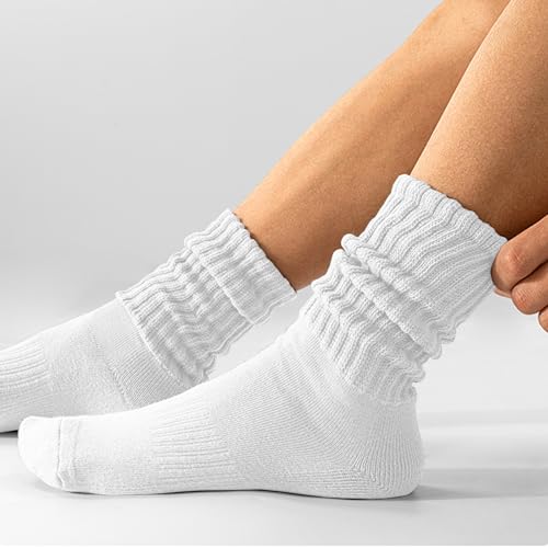 AugRing Women's Scrunch Crew Socks Retro 3-Pack Solid Cotton Boot Calf Chunky Ribbed Cozy Slouchy Socks Size 5-11 - color: 3 Pack White