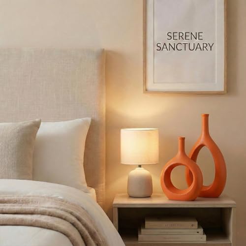 Orange Ceramic Hollow Elliptical Vase Set of 2 - Boho Circle Vase with Hole, for Modern Orange Table Decor, Living Room Decor Shelf mid Century Modern Home Entrance Decorative vase - color: Orange