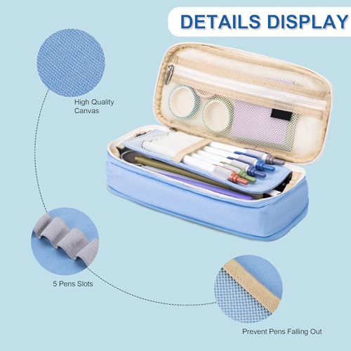 Arnuixty Large Storage Pencil Case Pen Bag with Zipper Big Capacity Pouch Organizer for Office Travel Holder Box (Light Blue) - color: Light Blue