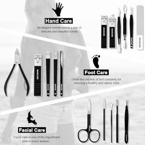 Manicure Set Professional Nail Clippers Pedicure Kit,16 pcs Stainless Steel - color: Black