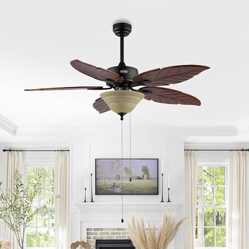 JONATHAN Y Poinciana 52" Coastal 3-Light Palm Leaf Ceiling Fan, Dark Brown - color: Dark Brown