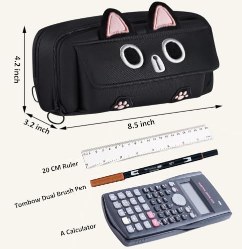 Cute Cat Pencil Case, Large Capacity Pencil Pouch Pencil Box Organizer Pen Bag Kawaii Makeup Bag for School Office