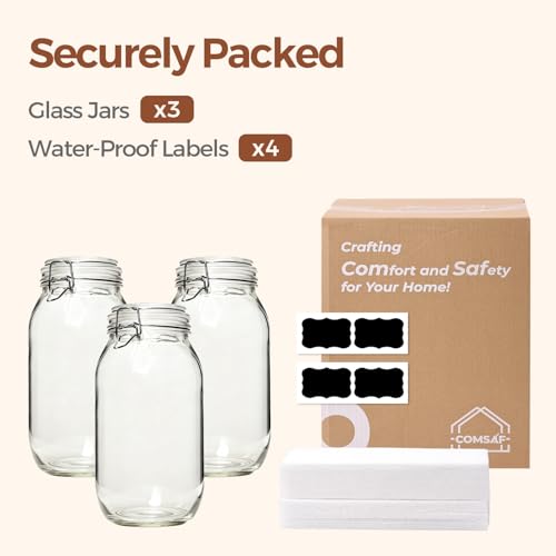 ComSaf Large Glass Jars with Airtight Lids 71 oz 3 Pack Pantry Organization - size: 71 fl oz x 3