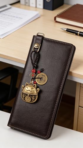 Lucky Cat Charms,Maneki Neko Brass Cat Keychain With Feng Shui Coins,Buddha Statue Kitty Good Luck Charms - color: Lucky Cat