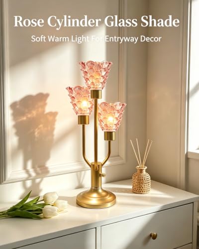 Lightdot Vintage Table Lamp Dimmable Pink Glass Lamp 3 Bulbs Included - color: 17-Gold-Pink-Shell