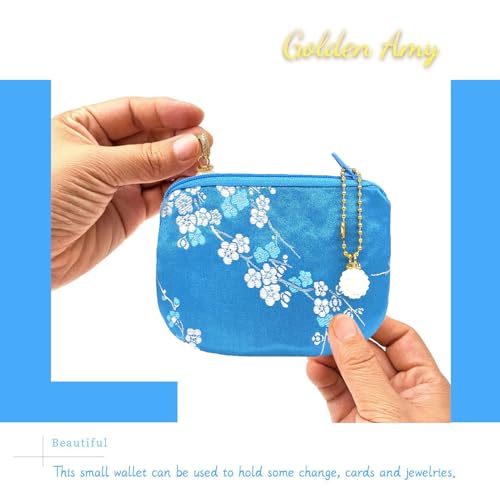 Handmade Women Coin Purse Brocade Rosary Bag Silk Jewelry Pouch Zipper Wallet - LightBlueV2 - color: LightBlueV2
