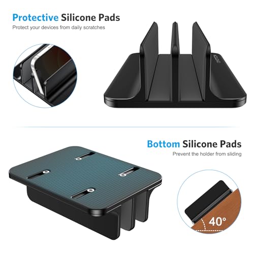 OMOTON Dual Vertical Desk Laptop Stand Holder, Fits MacBook Air/Pro, Black - color: Black
